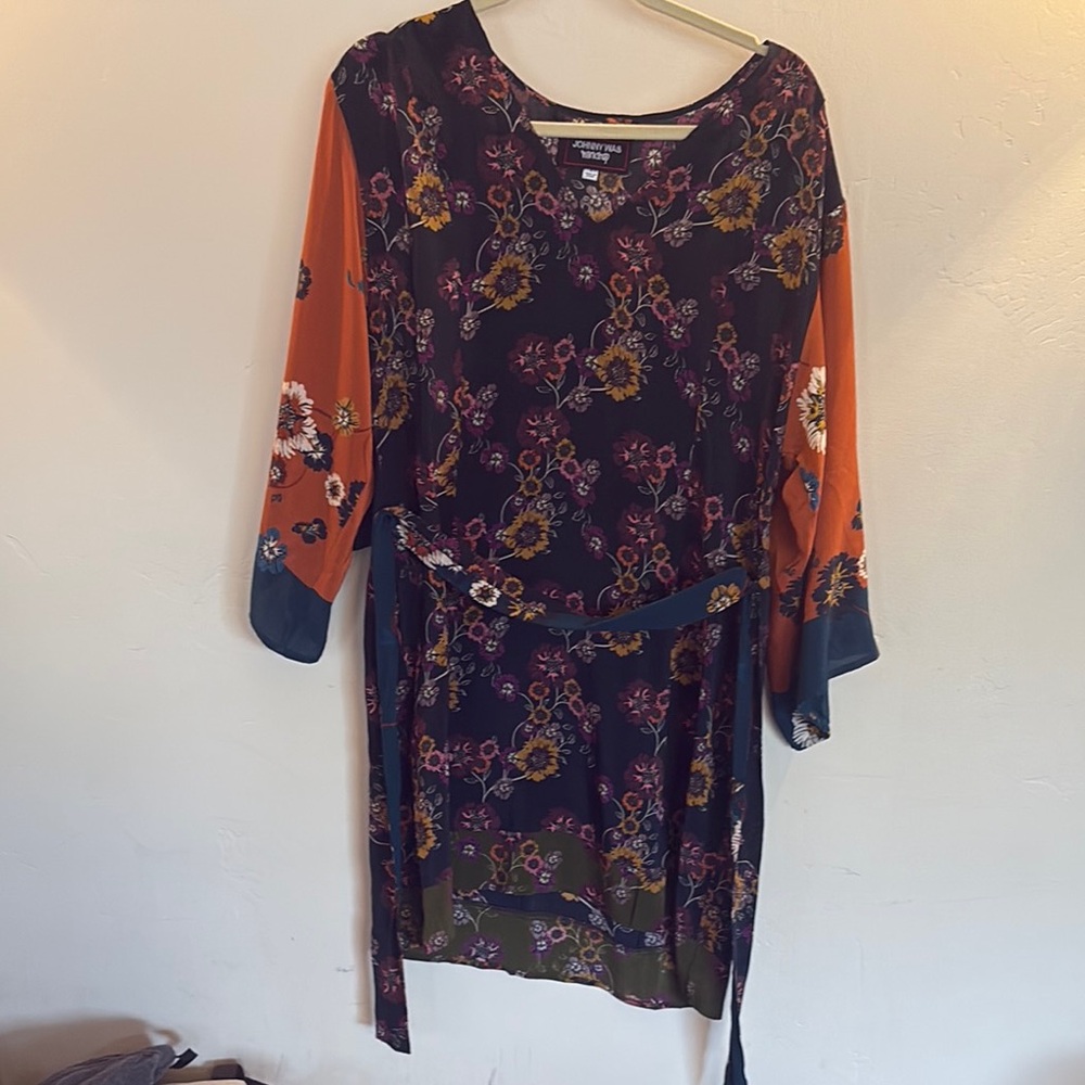 Johnny Was Floral Print Dress with Belt - 100% Silk.